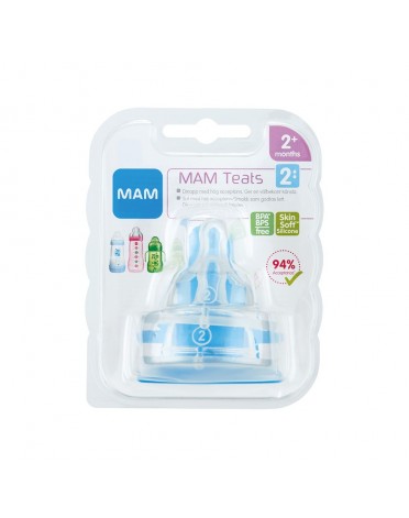 MAM,  Teats 2-pack, Size 2 (2m+), Transparent