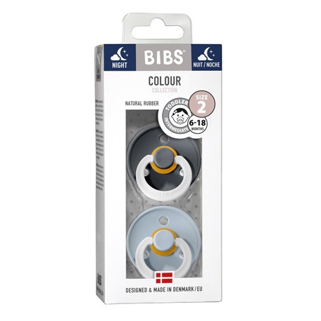 BIBS Colour Night - Lot de 2,  Taille 2 (6+ mois), Arrondi - Latex,