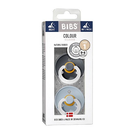 BIBS Colour Night - 2 stuks,  Maat 1 (0-6 maanden), Rond - Latex,