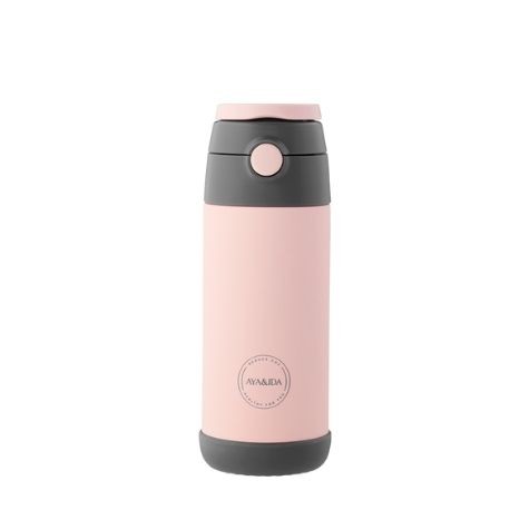 Aya&Ida,  Kinder rietjes fles, Waterfles met rietje, 350 ml, Zacht Roze