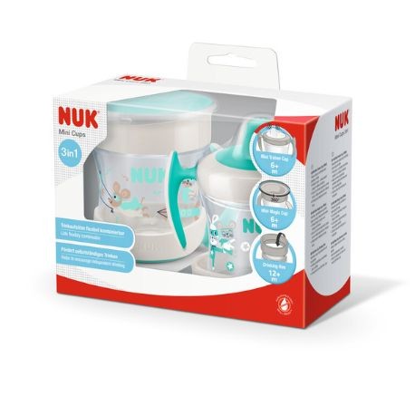 NUK  Mini Cups - Tasse, Tasse 3 en 1, Vert clair, 6+m