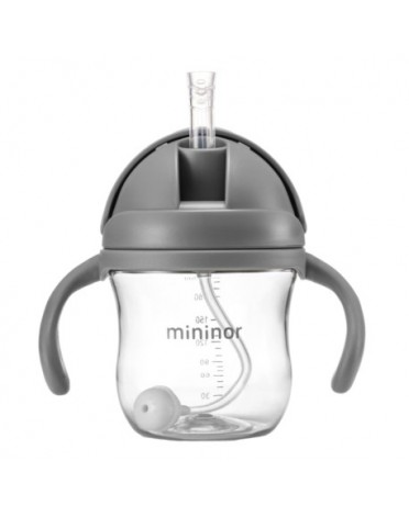 MININOR, Bouteille avec paille - étanche, 220 ml, Gris