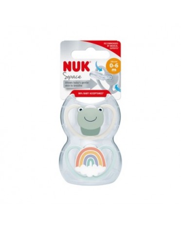 NUK Space,  Maat 1 (0-6m), Anatomisch - Silicone, 2-pack