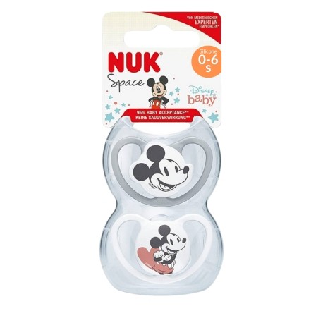 NUK Space Disney,  Taille 1 (0-6 mois), Physiologique - Silicone, Lot de 2