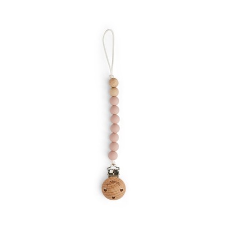 Byhappyme, Schnullerkette mit Clip, Silikon und Holzperlen, 2er pack
