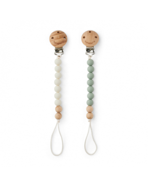 Byhappyme, Schnullerkette mit Clip, Silikon und Holzperlen, 2er pack
