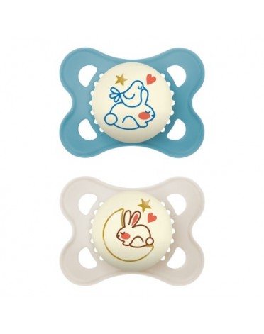 MAM Original Night 2er Pack, Gr. 1 (0-6 Mon.), Symmetrisch - Silikon, Blau