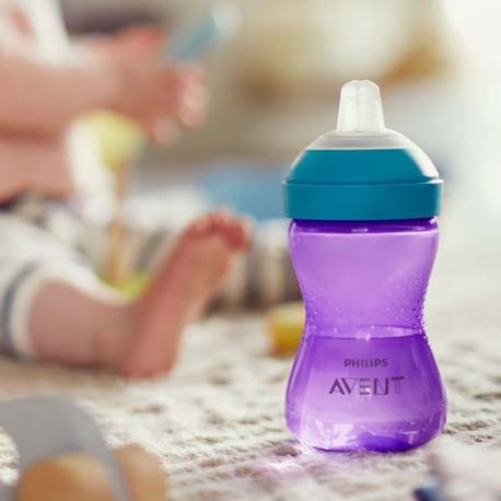 Philips Avent, Blød kop med drikketud, der tåler bid,  Lilla/blå, Str. 9+ mdr.