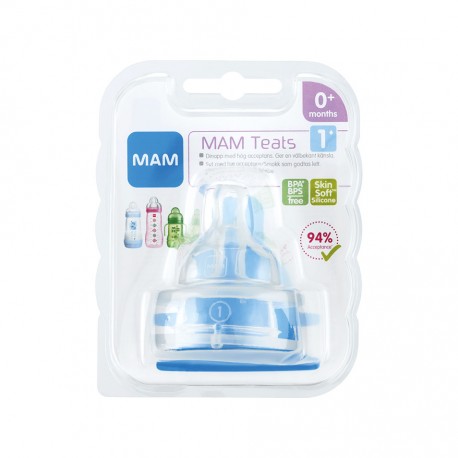 MAM,  Teats 2-pak, Str. 1 (0m.+), Transparent