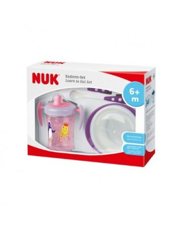 NUK  Spisesæt, Lær-at-spise, Lyserød/lilla, 6+m