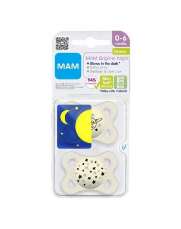MAM Original Night 2-pack, Str. 1 (0-6 mdr.), Symmetrisk - Silikone