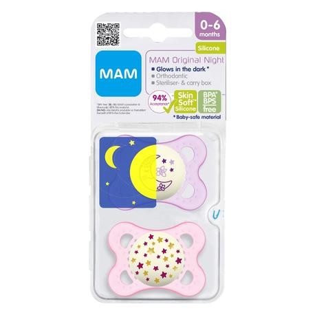 MAM Original Night 2-pack, Str. 1 (0-6 mdr.), Symmetrisk - Silikone