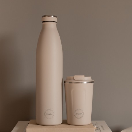 Aya&Ida, Drinking Bottle, Drikkeflaske med låg, 1000 ml, Cream Beige
