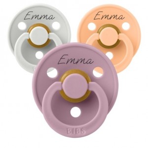 BIBS Colour, Str. 1 (0-6 mdr.) , Rund - Latex, Sutter med navn