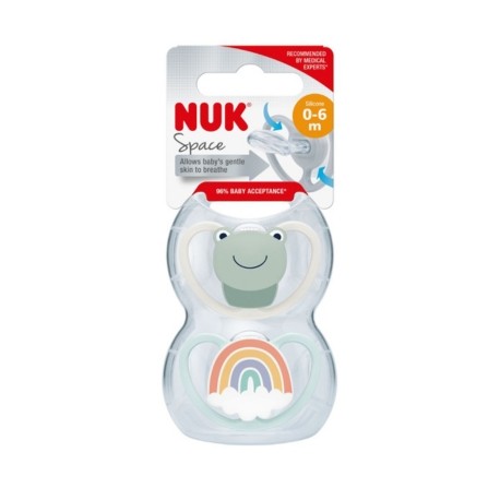 NUK Space,  Str. 1 (0-6 mdr.), Anatomisk - Silikone, 2-pak
