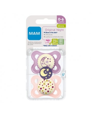 MAM Original Night 2-pack, Str. 1 (0-6 mdr.), Symmetrisk - Silikone