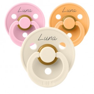 BIBS Colour, Str. 2 (6+ mdr.), Rund - Latex, Sutter med navn