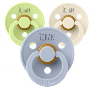 BIBS Colour, Str. 2 (6+ mdr.), Rund - Latex, Sutter med navn