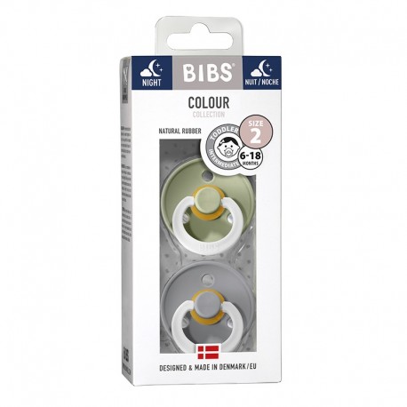 BIBS Colour Night - Lot de 2,  Taille 2 (6+ mois), Arrondi - Latex,