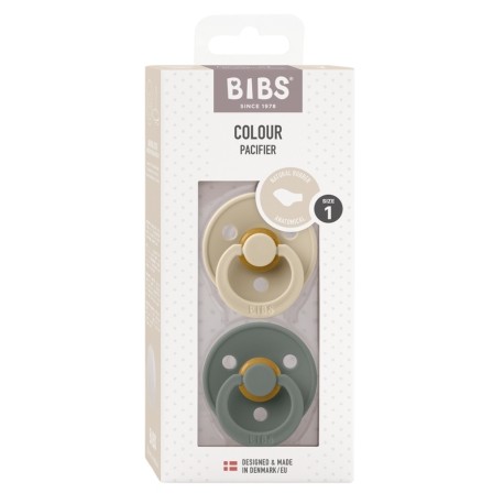 BIBS Colour Lot de 2,  Taille 1 (0-6 mois), Physiologique - Latex