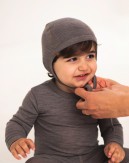 Casque bébé avec cordon en laine mérinos 100% biologique, Qualité fine - 2 couche de tissu