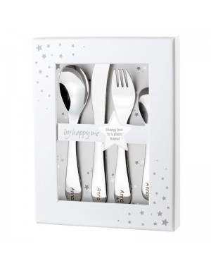 Couverts avec Nom, Acier inoxydable sans motif, Cadre photo inclus