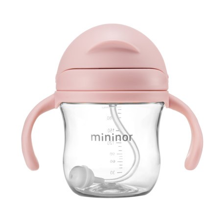 MININOR, Fles met rietje - lekvrij, 220 ml, Lichtroze