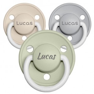 BIBS De Lux Night, Maat 1 (0-6 maanden),  Rond - Latex, Speen met naam