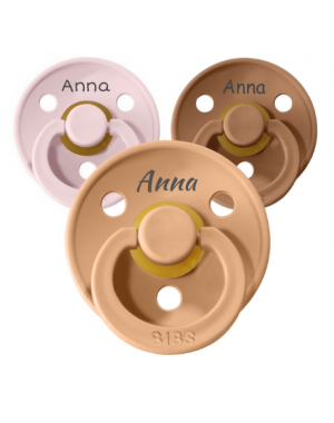BIBS Colour, Maat 1 (0-6 maanden), Rond - Latex, Speen met naam