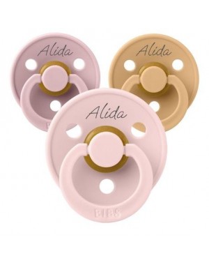 BIBS Colour, Maat 1 (0-6 maanden), Rond - Latex, Speen met naam