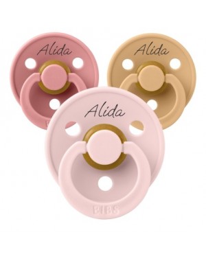 BIBS Colour, Maat 1 (0-6 maanden), Rond - Latex, Speen met naam