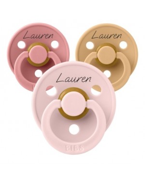 BIBS Colour, Maat 1 (0-6 maanden), Rond - Latex, Speen met naam