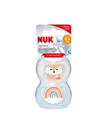 NUK Space,  Maat 1 (0-6m), Anatomisch - Silicone, 2-pack