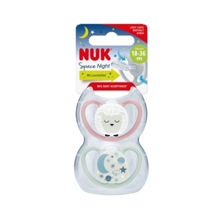 NUK Space Night,  Maat 3 (18-36 m), Anatomisch - Silicone, 2-pack