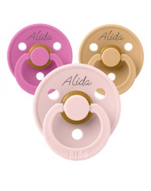 BIBS Colour, Maat 1 (0-6 maanden), Rond - Latex, Speen met naam