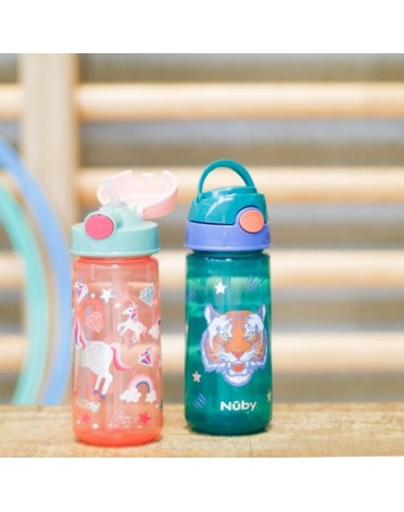 Nüby, Glitter drinkfles met rietje, 3 jaar, Pink