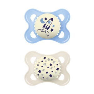 MAM Original Night 2 pak, Maat 1 (0-6 maanden), Symmetrisch - Silicone, Blauw