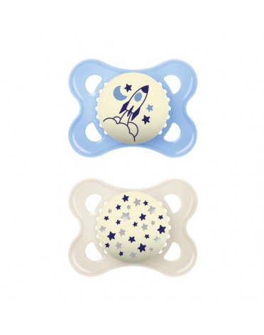 MAM Original Night 2 pak, Maat 1 (0-6 maanden), Symmetrisch - Silicone, Blauw
