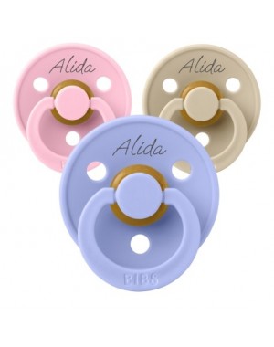 BIBS Colour, Maat 1 (0-6 maanden), Rond - Latex, Speen met naam