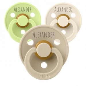 BIBS Colour, Maat 1 (0-6 maanden), Rond - Latex, Speen met naam
