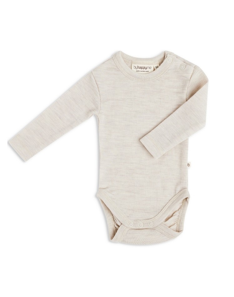 Babyrompertje met lange mouwen en ronde hals in 100% biologische merinoswol, OEKO-TEX® Babyrompertje met lange mouwen en ronde hals in 100% biologische merinoswol, OEKO-TEX®