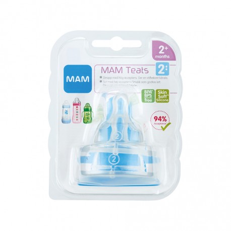 MAM,  Teats 2-pack, Size 2 (2m+), Transparent