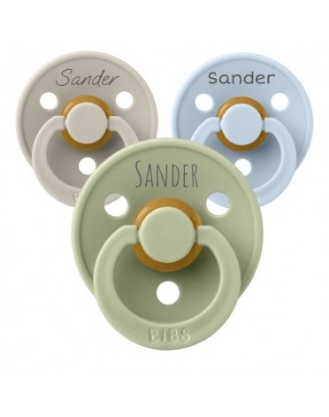 BIBS Colour,  Str. 1 (0-6 mdr.), Symmetrisk - Lateks, Smokk med navn