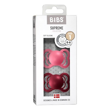 BIBS Supreme - 2 pack,  Storlek 1 (0-6m), Symmetrisk - Silikon