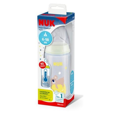 NUK  First Choice Night, Nappflaska, Transparent / gul, 6-18 months.