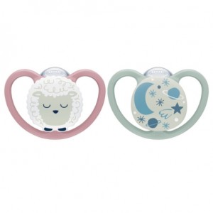 NUK Space Night,  Storlek 1 (0-6 mån.),  Anatomisk-Silikon, 2-pack