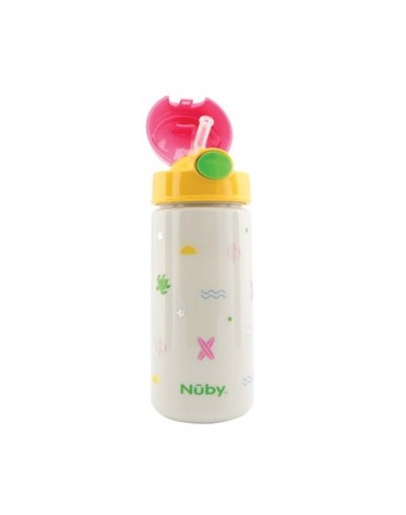 Nüby, Glittrig dricksflaska med sugrör, 3 år, Pink