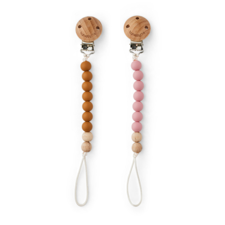 Byhappyme, Napphållare med klämmor Silikon- och träpärlor, 2 pack