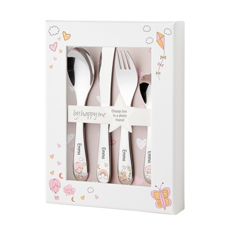 Cutlery set with name, Hot air balloon, Picture frame included