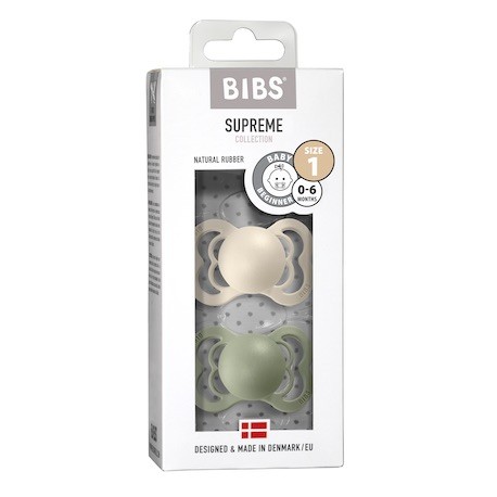 BIBS Supreme - 2 pack,  Size 1 (0-6m), Symmetrical - Latex,